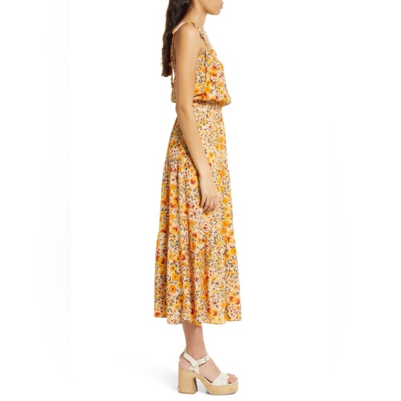 Lost + Wander Orange Yellow Floral Maxi Dress Boho Cottagecore Smocked Tiered L - Picture 6 of 12